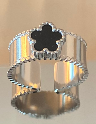 Anillo flores negro plata