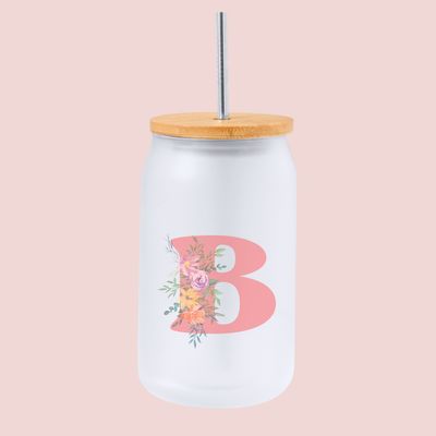 Tarro Inicial personalizable con ramo de flores