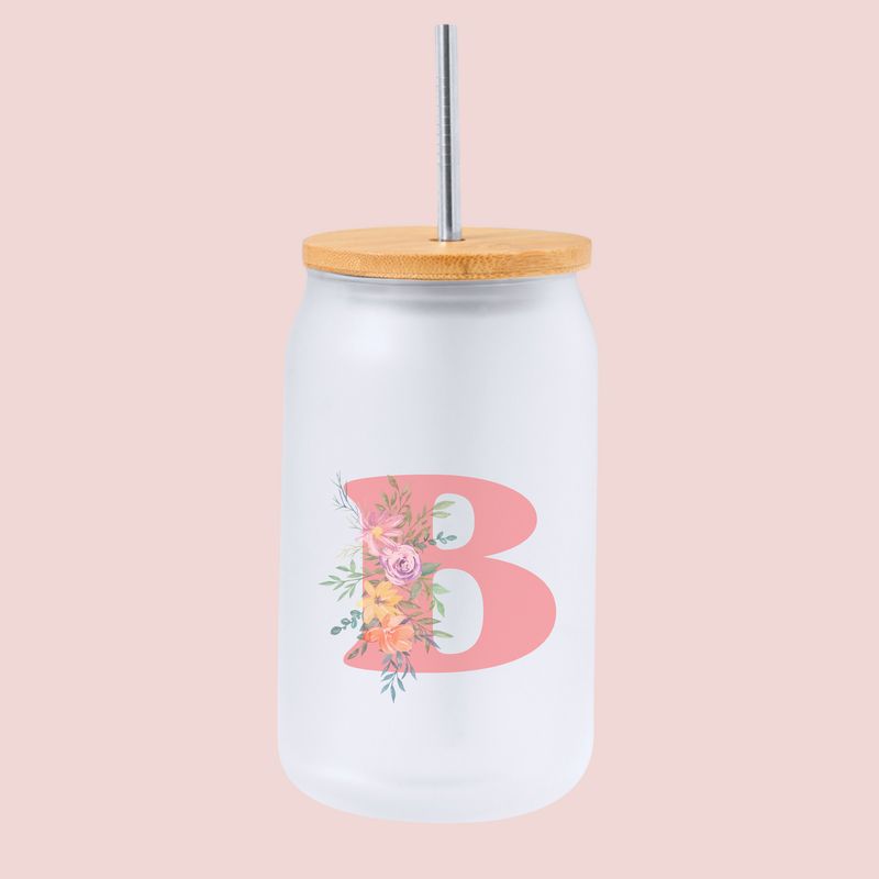 Tarro Inicial personalizable con ramo de flores