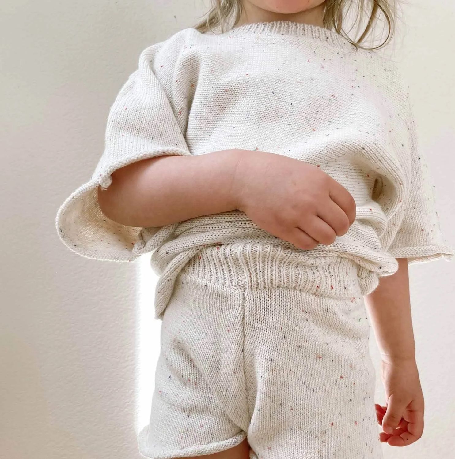 Knitted Cotton  Speckled Oversize Pullover Sweater and Shorts
