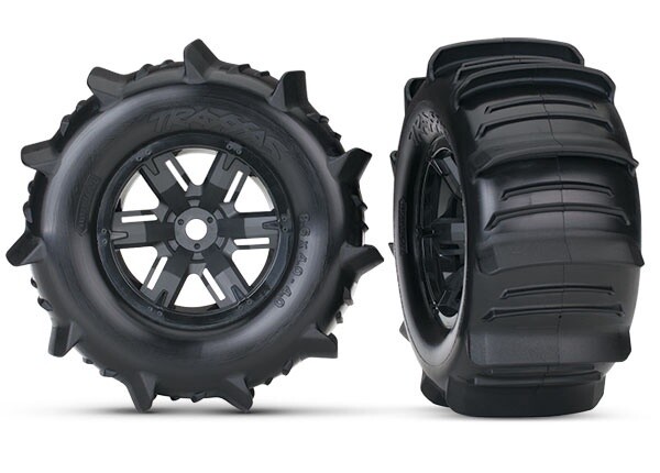 Tires &amp; wheels, assembled, glued (X-Maxx® black wheels, paddle tires, foam inserts) (left &amp; right) (2)
