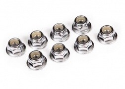 Nuts, 4mm flanged nylon locking (steel, serrated) (8)