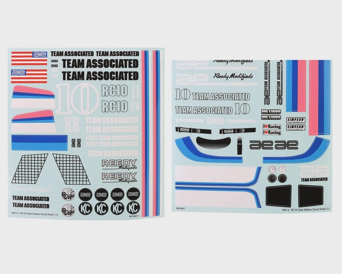 Team Associated RC10CC Decal Sheets