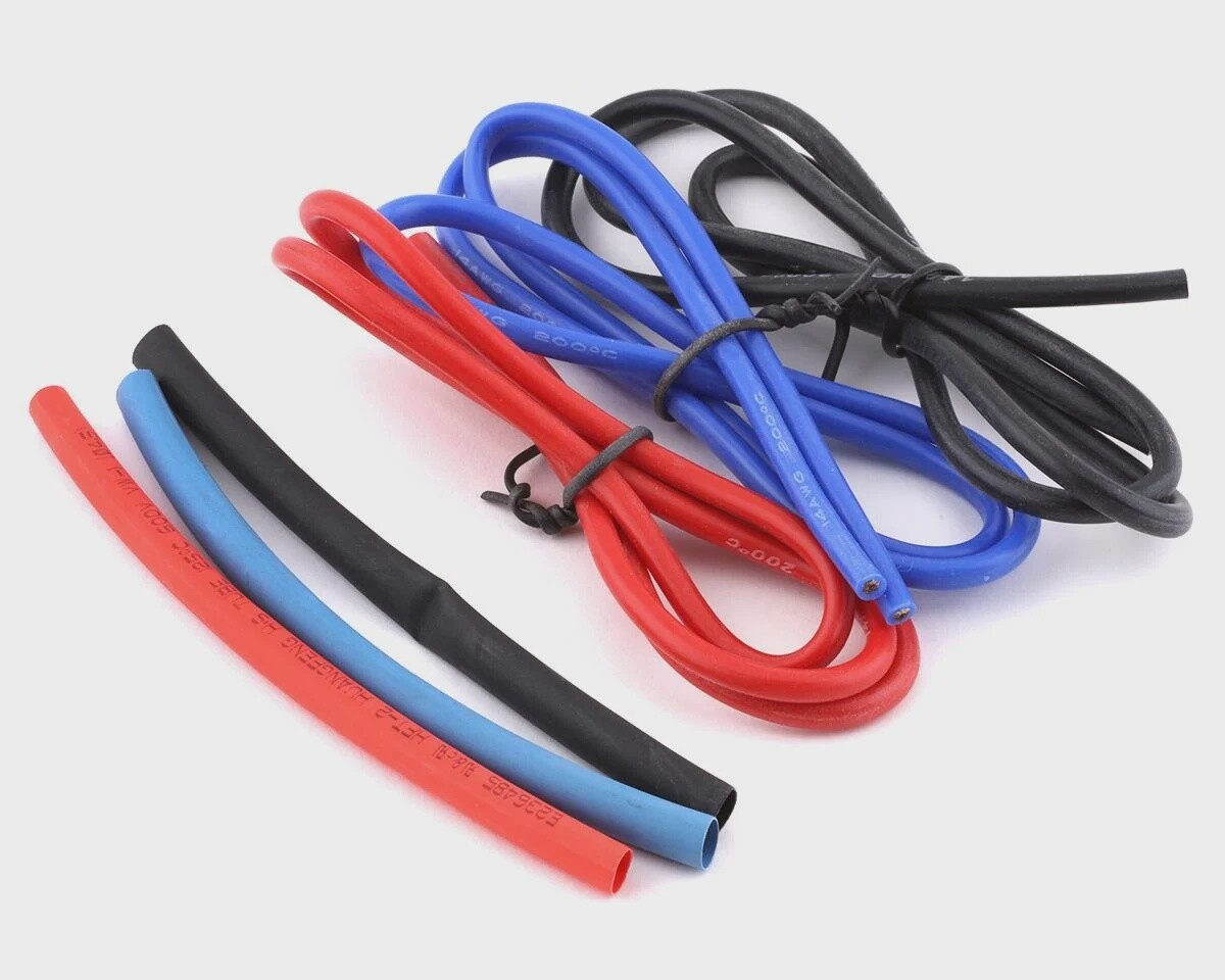 Yeah Racing Silicone Wire Set (Red, Black &amp; Blue) (3) (1.9&#39;) (14AWG) w/Heat Shrink