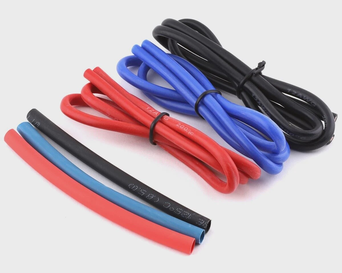 Yeah Racing Silicone Wire Set (Red, Black &amp; Blue) (3) (1.9&#39;) (12AWG) w/Heat Shrink