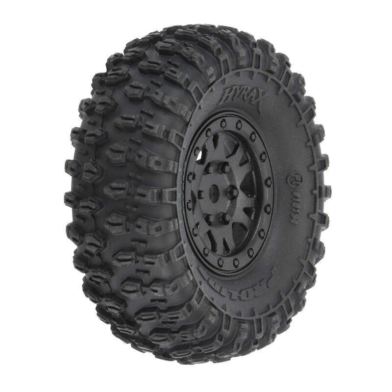 1/24 Hyrax Front/Rear 1.0&quot; Tires Mounted 7mm Black Impulse (4): SCX24