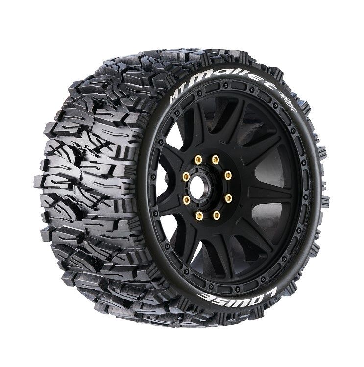 MT-Mallet Speed 1/8 Monster Truck Tires, 0&quot; &amp; 1/2&quot; Offset, 17mm Removable Hex on Black Rim, Soft (2)