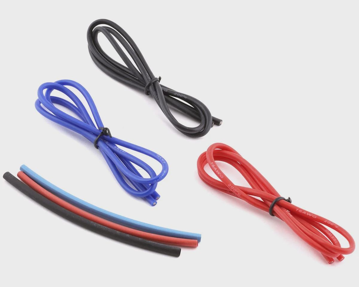 Yeah Racing Silicone Wire Set (Red, Black &amp; Blue) (3) (1.9&#39;) (16AWG) w/Heat Shrink