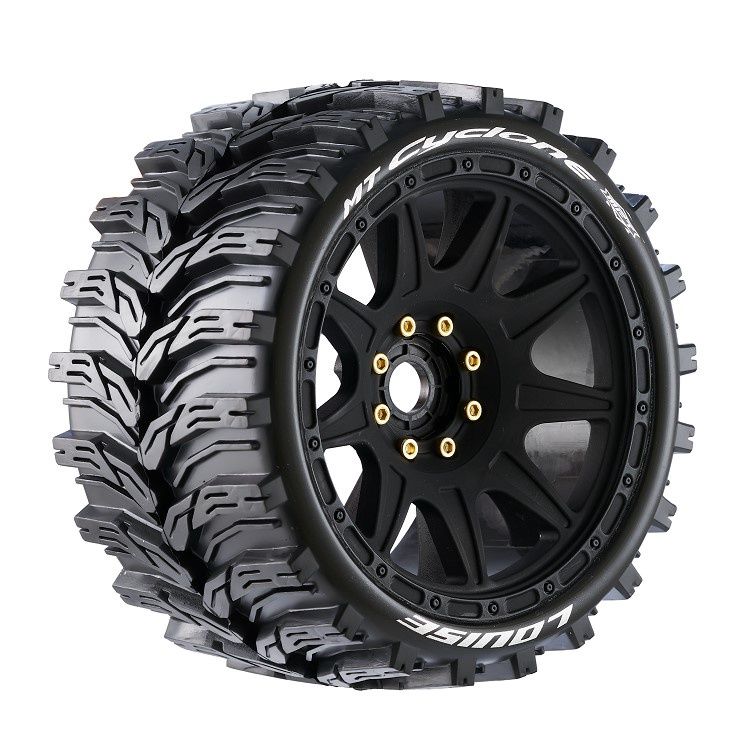 MT-Cyclone Speed 1/8 Monster Truck Tires, 0&quot; &amp; 1/2&quot; Offset, 17mm Removable Hex on Black Rim, Soft(2)