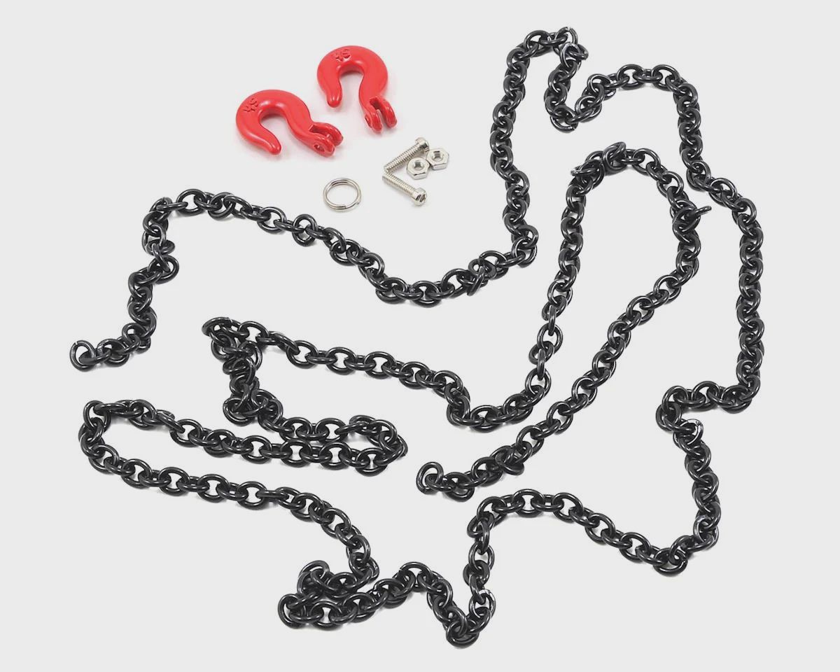 Yeah Racing 96cm 1/10 Crawler Scale Steel Chain Accessory w/Red Hooks (Black)