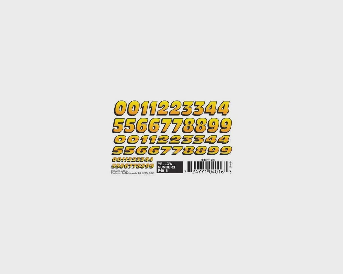 PineCar Dry Transfer, Yellow Numbers