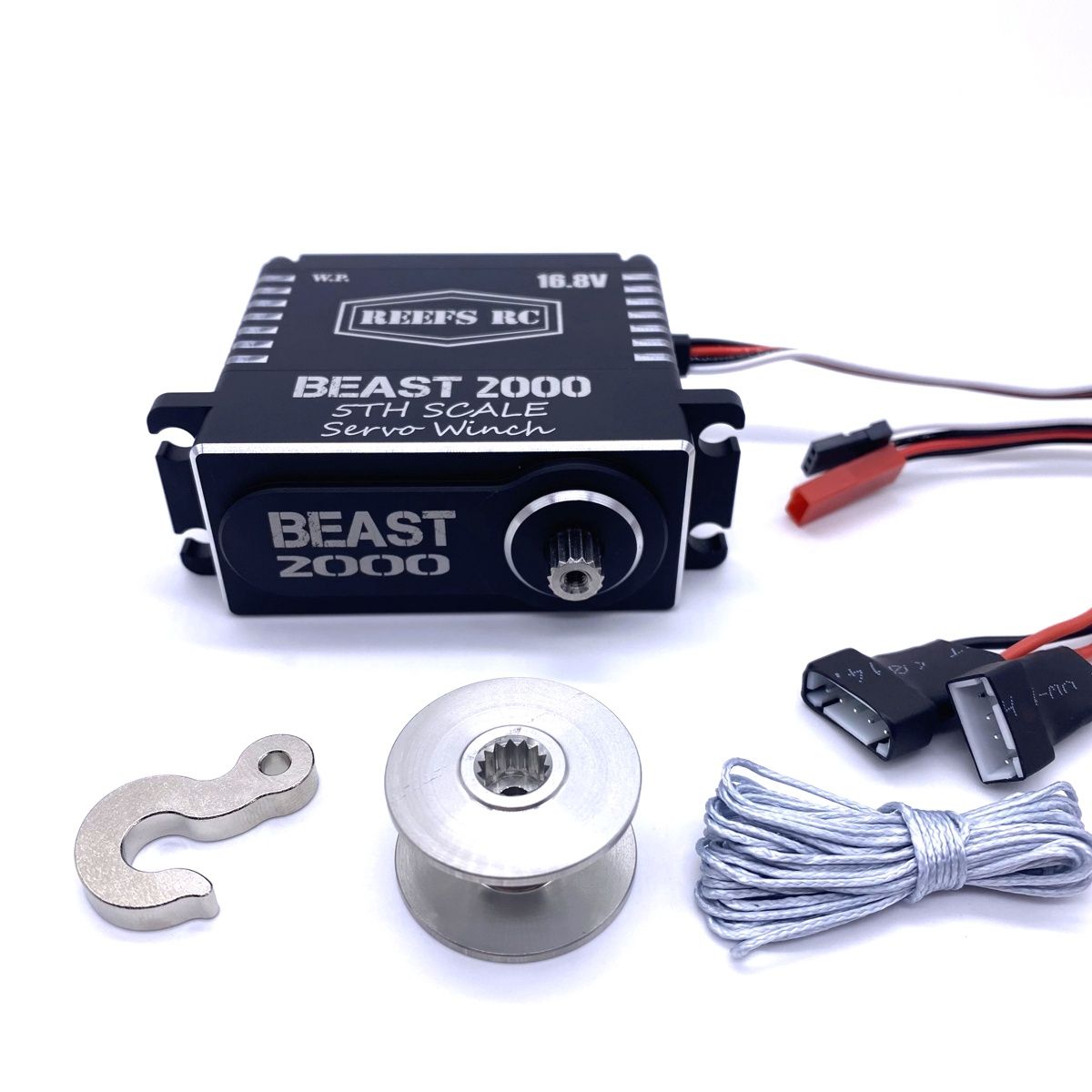 Beast 2000 1/5th Scale Servo Winch with Reefs Spool, Hook, Synthetic Line, 3S &amp; 4S Connectors