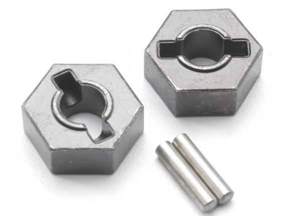 Hex wheel hubs, steel (2)/ axle pins (2.5x12mm) (2)