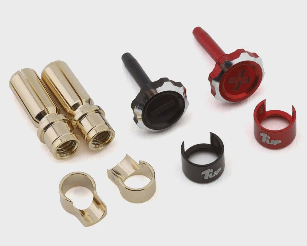 1UP Racing &quot;Lockdown&quot; Adjustable Bullet Plug Grips w/5mm Bullets (Red/Black)