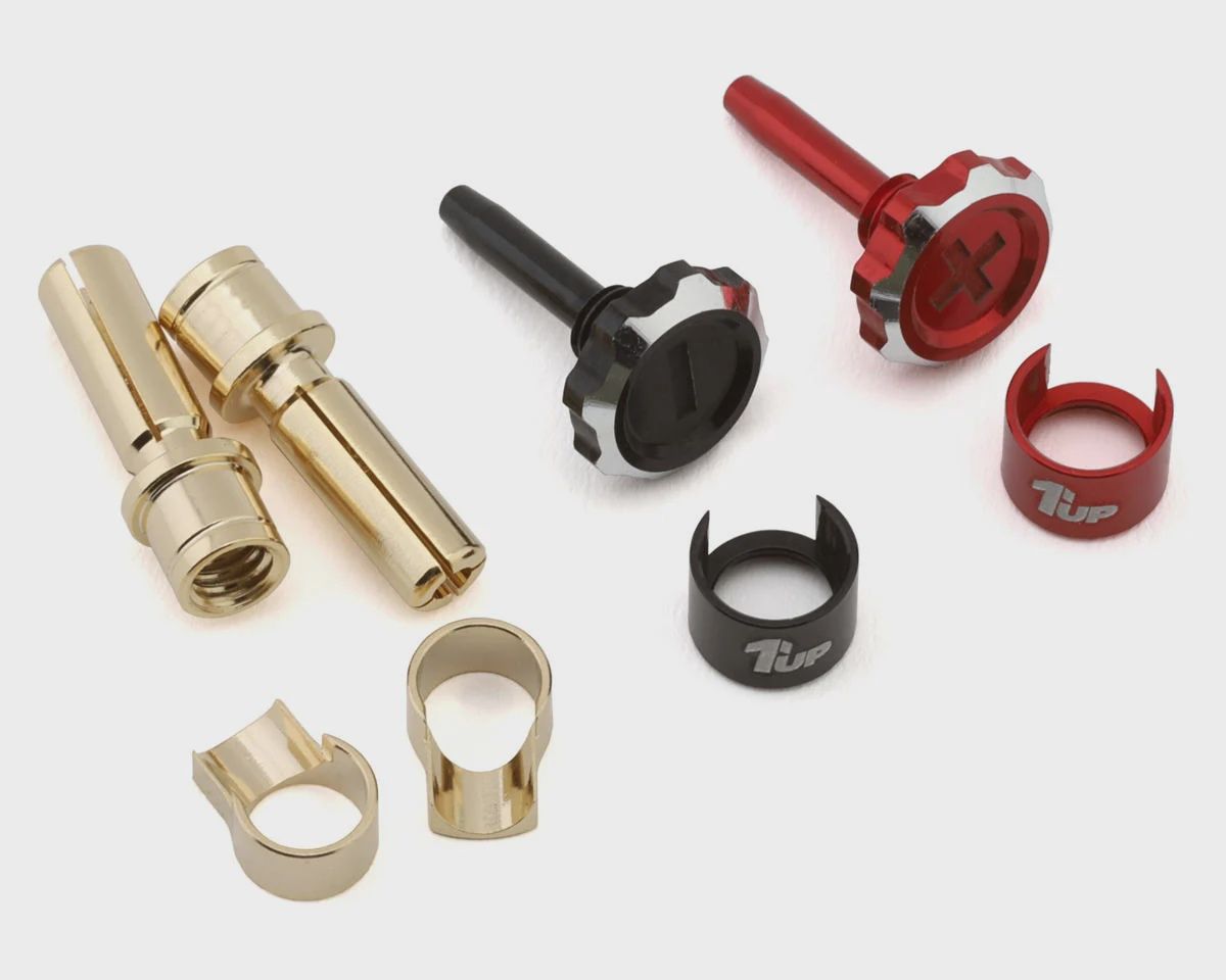 1UP Racing &quot;Lockdown&quot; Adjustable Bullet Plug Grips w/4mm Bullets (Red/Black)