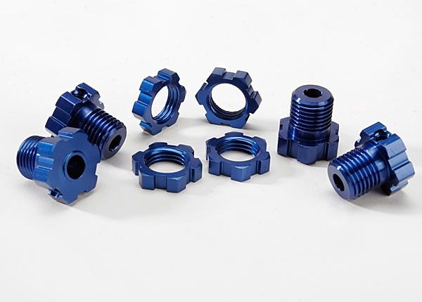 17 mm Blue Aluminum Splined Wheel Hubs &amp; Nuts (4)