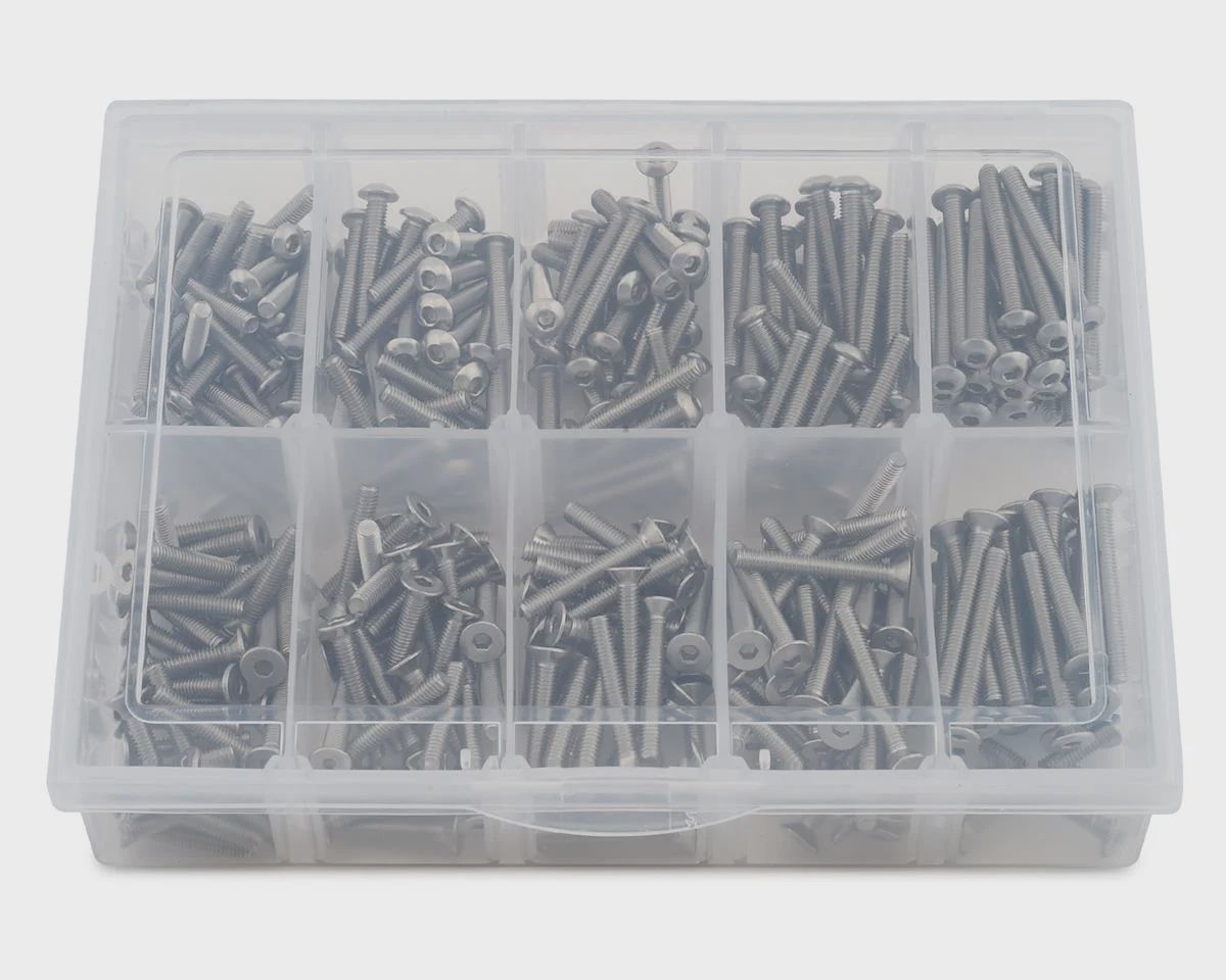 Samix Long Stainless Steel M3 Screw Set w/Plastic Box (Silver) (300) (Flat Head/Button Head)