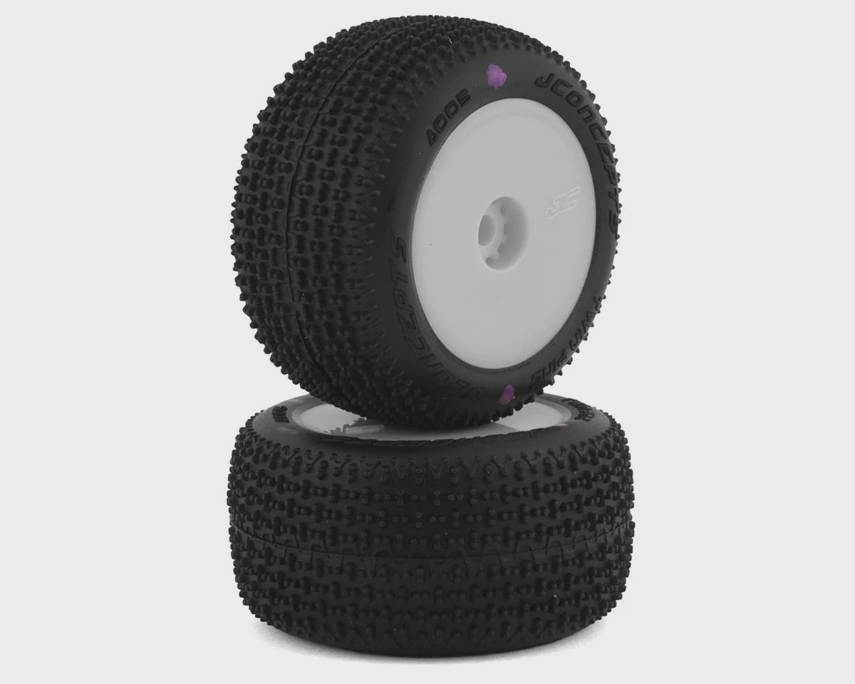 JConcepts Mini-B/Mini-T Twin Pin Pre-Mounted Rear Tires (White) (2) (Pink)
