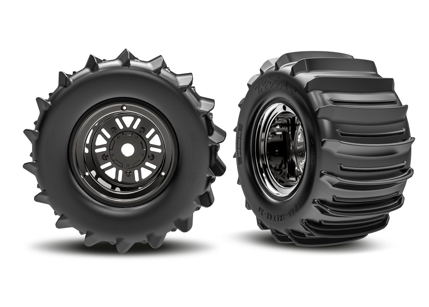 3.2&quot; Funco Black Chrm Rear Wheels &amp; Paddle Tires (2)