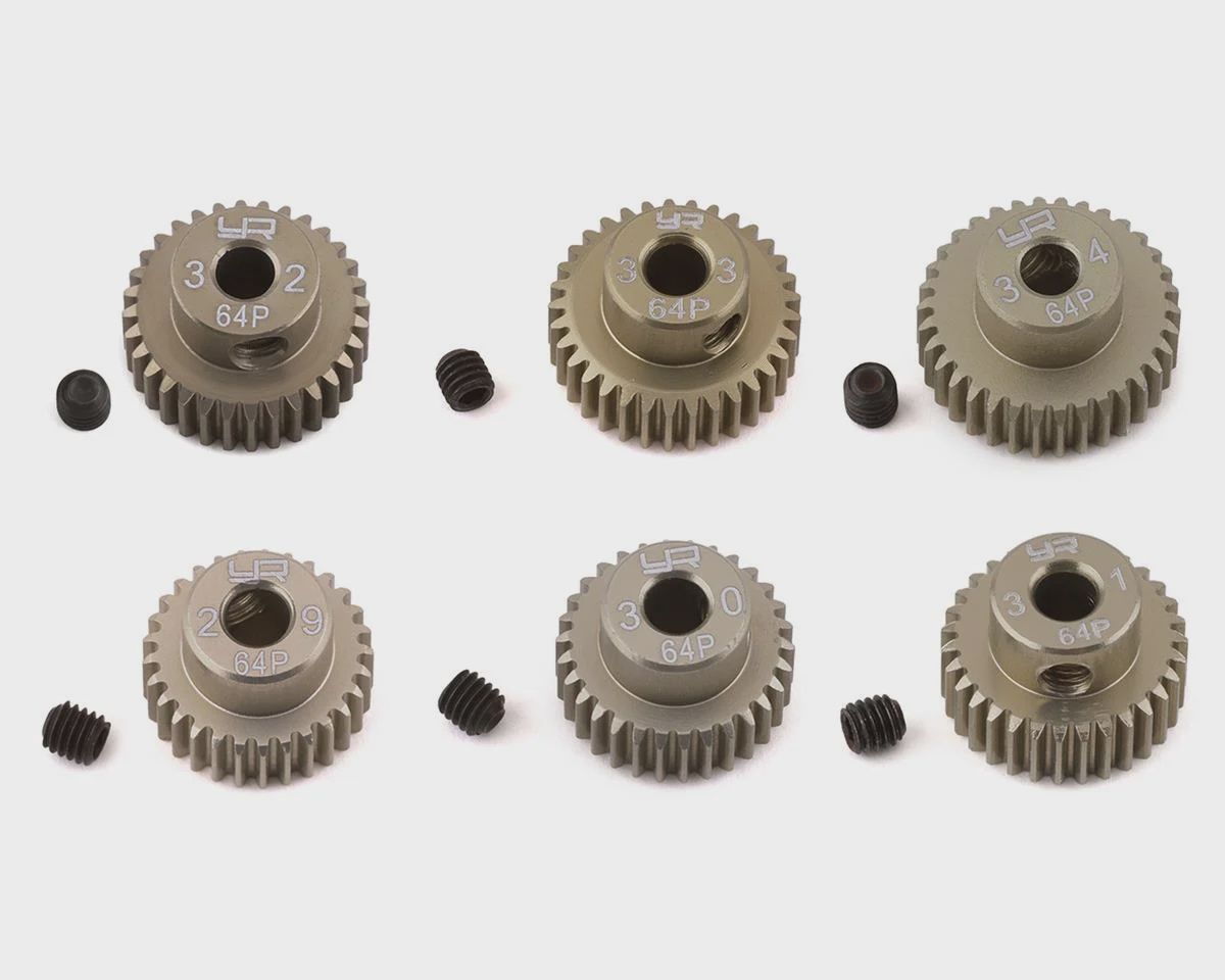 Yeah Racing Hard Coated 64P Aluminum Pinion Gear Set (29, 30, 31, 32, 33, 34T) (3.17mm Bore)