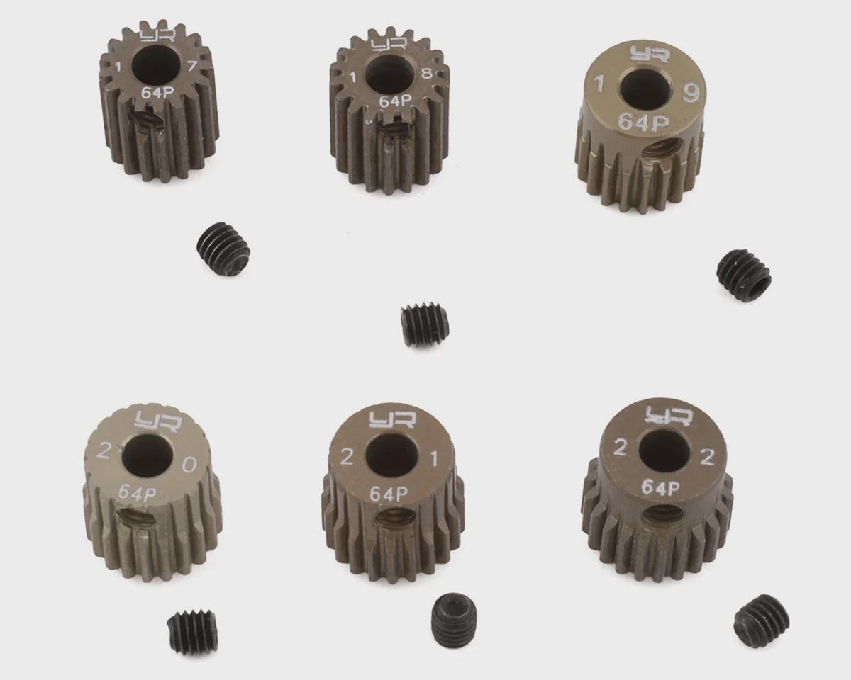 Yeah Racing Hard Coated 64P Aluminum Pinion Gear Set (17, 18, 19, 20, 21, 22T) (3.17mm Bore)