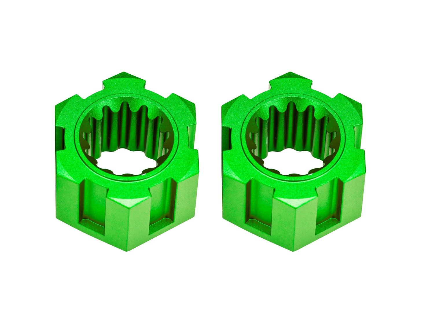 Aluminum Front Sand Car Hex Hubs &amp; Clips (2), Color: GREEN