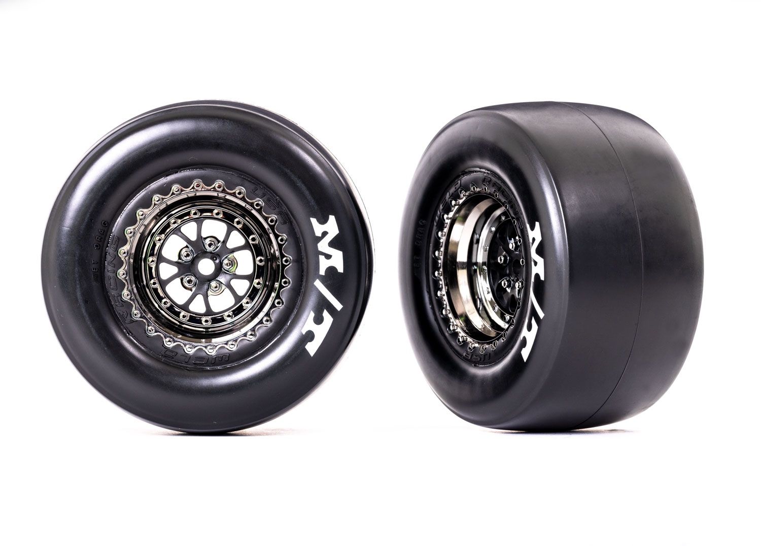 Weld Black Chrome Rear Wheels &amp; Sticky MT Tires (2)