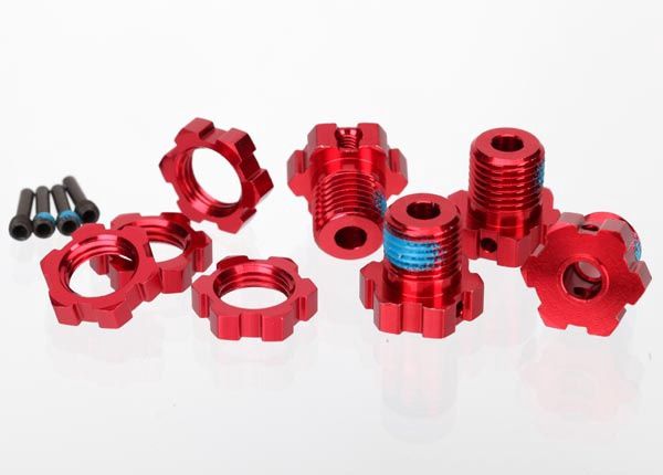 17 mm Aluminum Splined Wheel Hubs &amp; Nuts (4), Color: RED