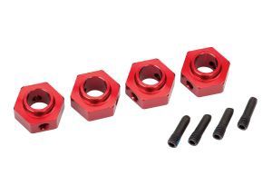 Aluminum 12 mm Wheel Hubs (4) &amp; Screw Pins, Color: RED