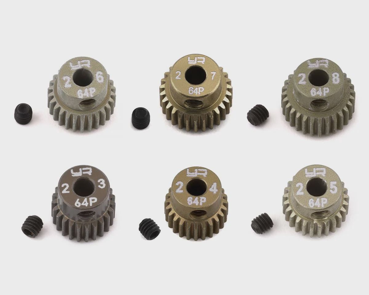 Yeah Racing Hard Coated 64P Aluminum Pinion Gear Set (23, 24 25, 26, 27, 28T) (3.17mm Bore)