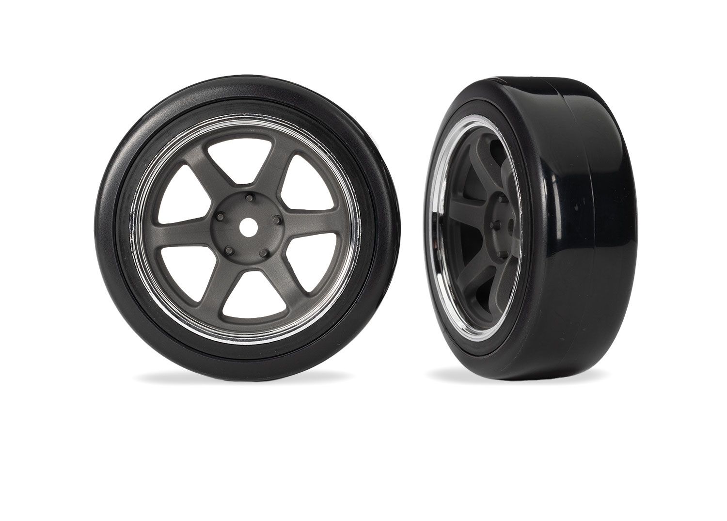 1.9" Gray 6-Spoke Front Wheels &amp; Hard Drift Tires (2)