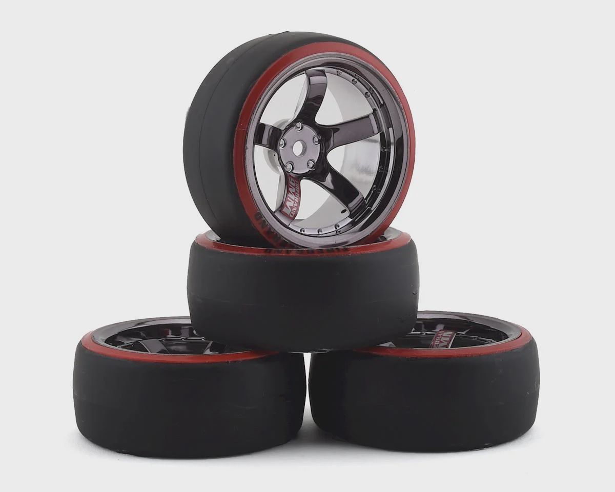 Firebrand RC Highfive D29 Pre-Mounted Slick Drift Tires (4) (Smoke Chrome) w/D2 Tires, 12mm Hex &amp; 9mm Offset