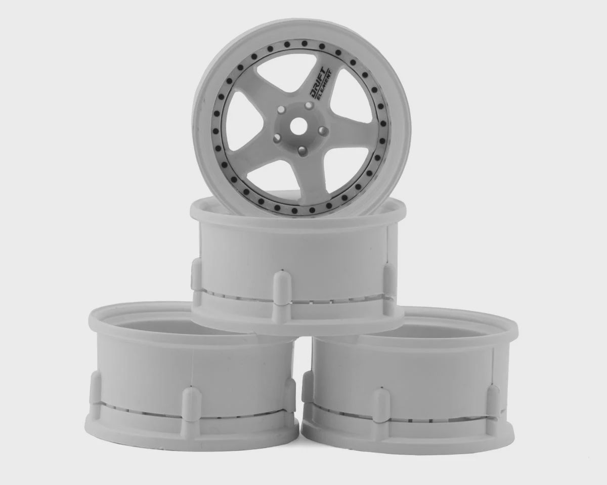 Firebrand RC Element-DSR 1/10 Drift Wheel Kit w/Street Juice Tires (White) (4) (5 Degree) w/12mm Hex
