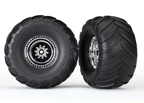 Chrome Monster Truck Wheels &amp; Terra Groove Tires (2)
