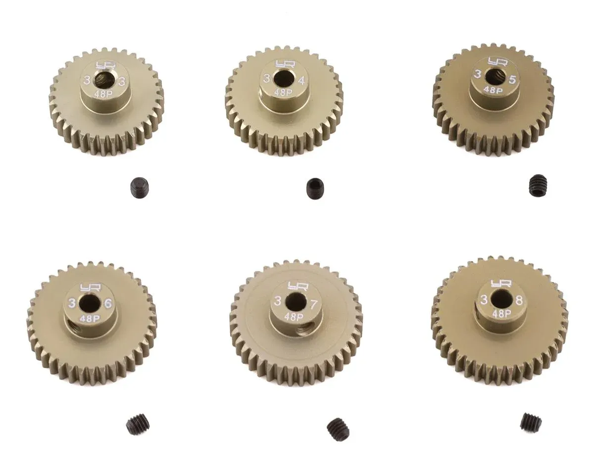 Yeah Racing Hard Coated 48P Aluminum Pinion Gear Set (33, 34, 35, 36, 37, 38T) (3.17mm Bore)