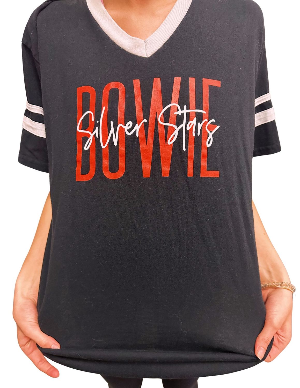 Item 3 - SS Black V-Neck with White Stripes