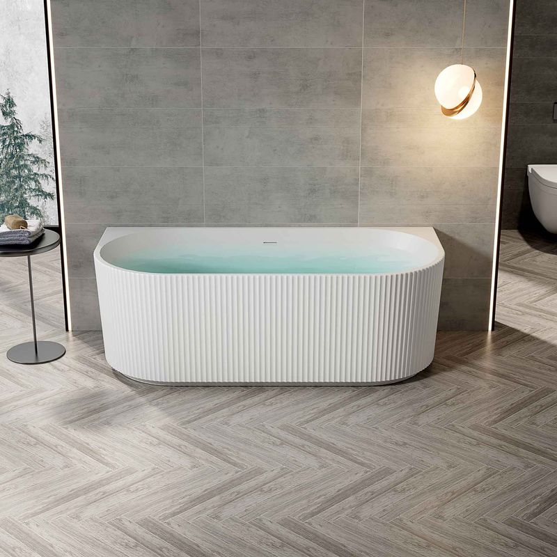 Aloni Half Vrijstaand Bad Acryl met Verticale Strepen - Mat Wit
