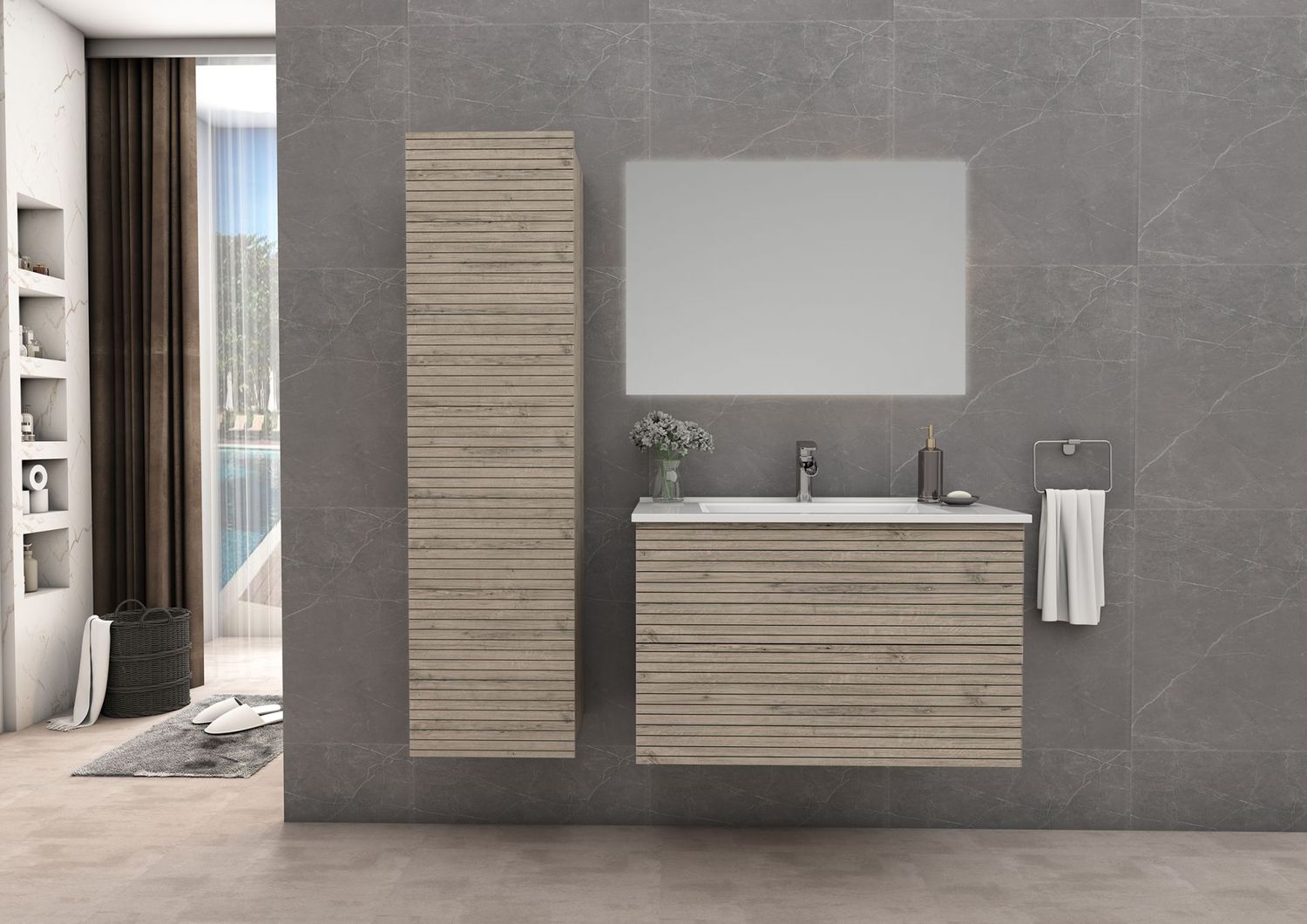 Elite Badkamerset met Horizontaal Reliëf (60CM) - Licht Hout