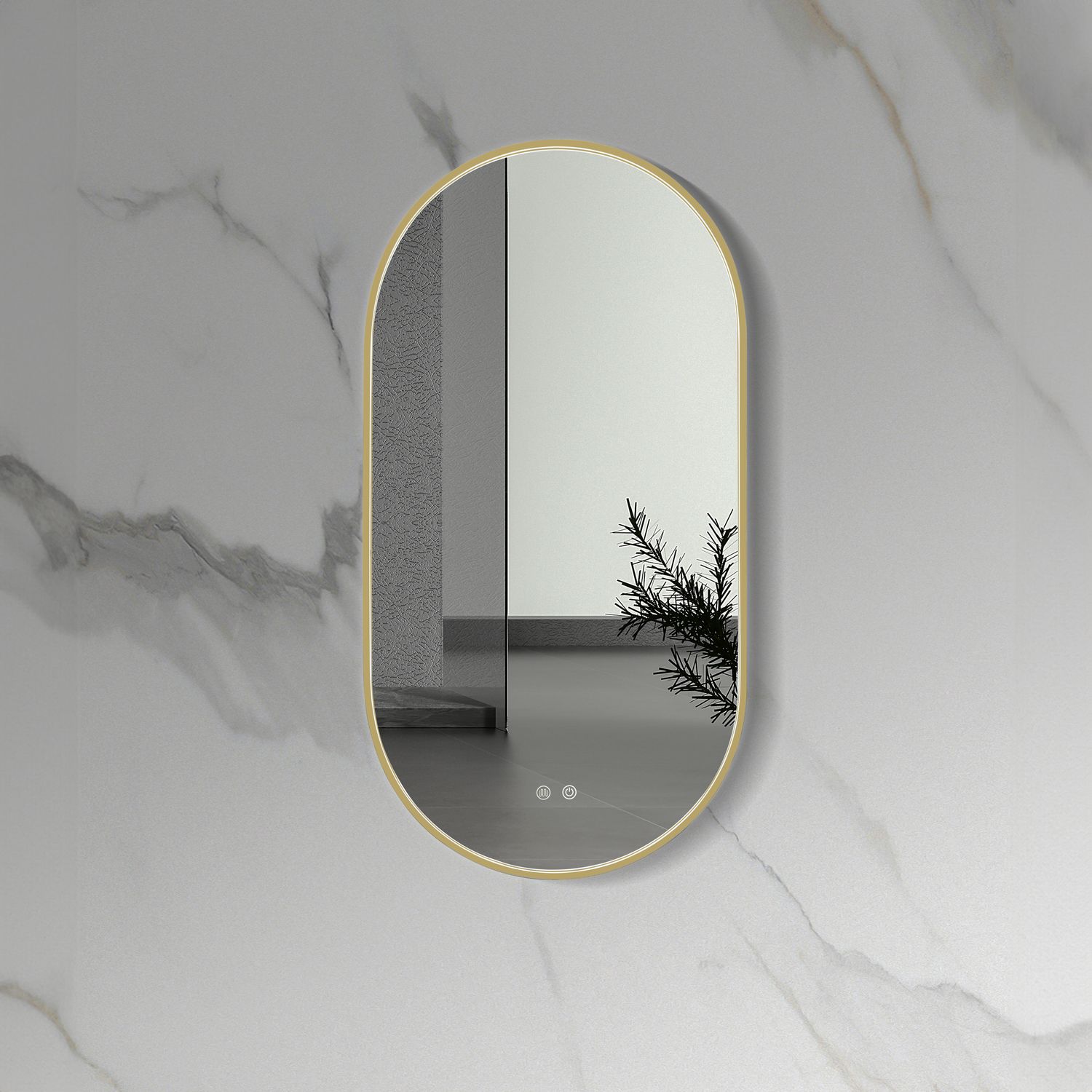 Aloni Ovale LED-Spiegel met Verwarming (100X50CM) Geborsteld Goud