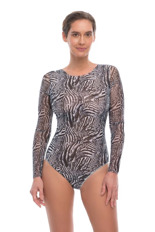 Closed Back One-piece Swimsuit with Sleeves &quot;Fake zebra&quot;