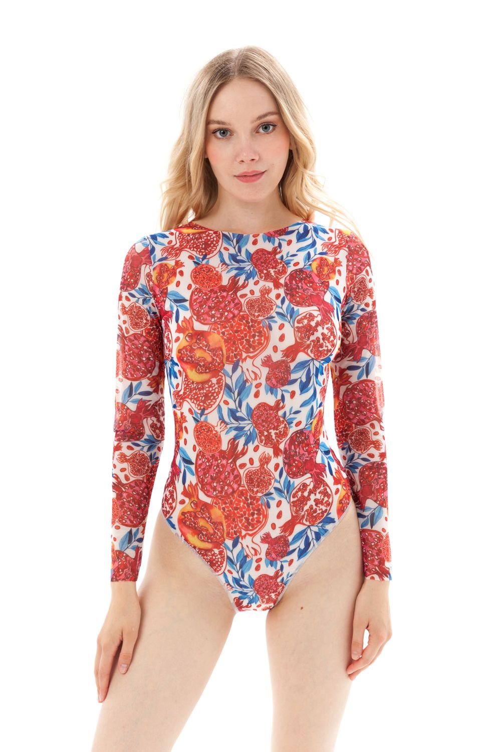 Closed Back One-piece Swimsuit with Sleeves "Pomegranate Red"