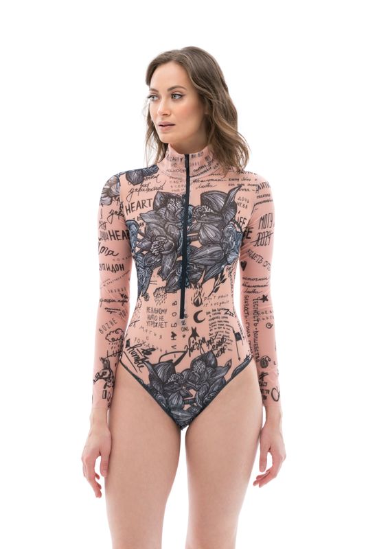 Zipper swimsuit with sleeves &quot;Nude&quot;