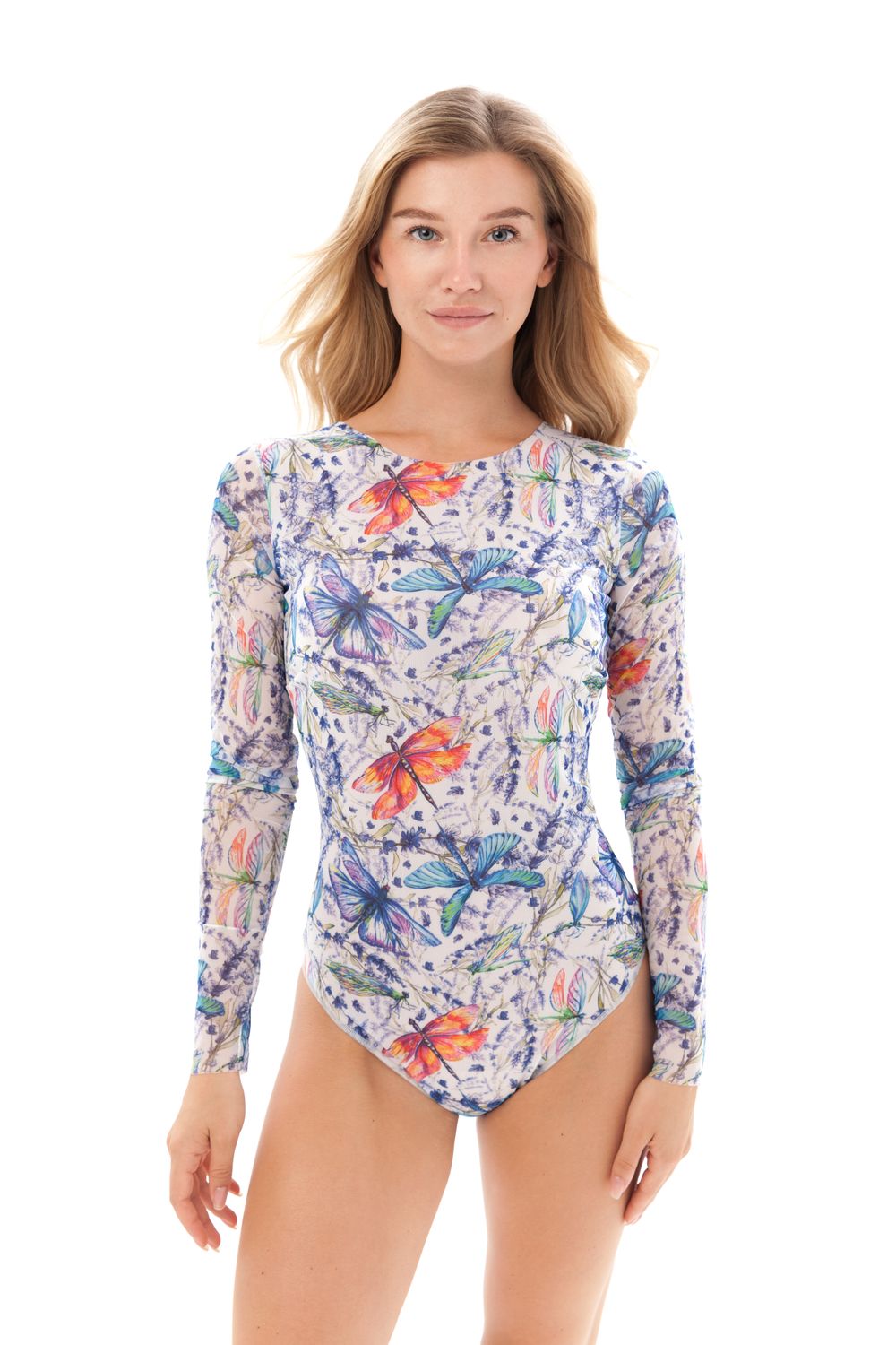 Closed Back One-piece Swimsuit with Sleeves "Dragonflies"