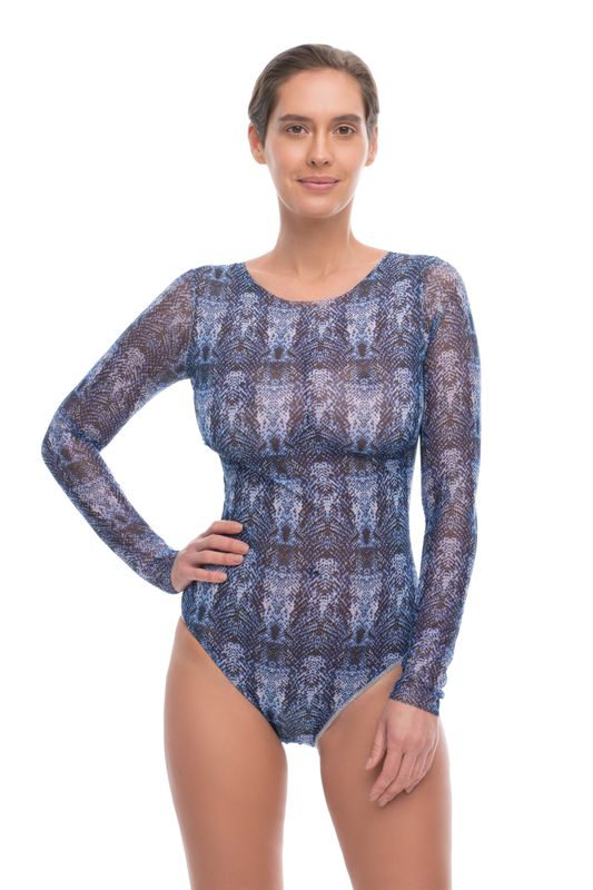 Closed Back One-piece Swimsuit with Sleeves &quot;Snake Blue&quot;