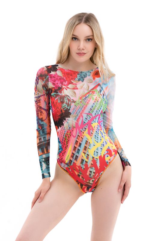 Closed Back One-piece Swimsuit with Sleeves &quot;Graffiti&quot;