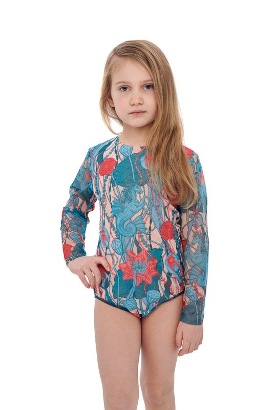 KID&#39;s Closed Back One-piece Swimsuit with Sleeves &quot;Seaunicorns&quot;