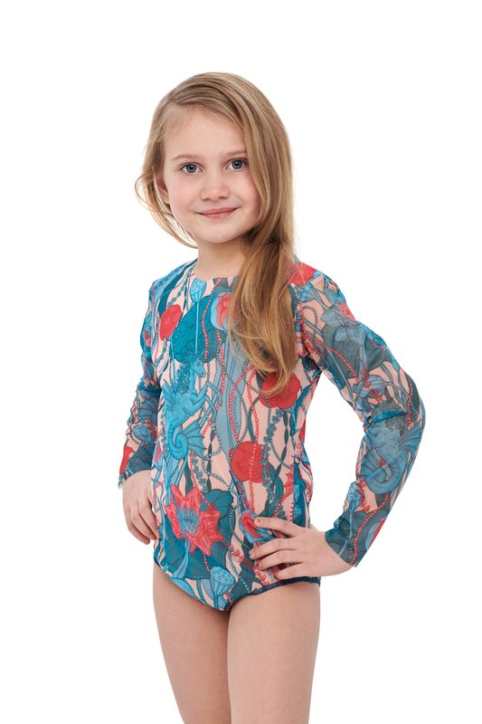 KID's Closed Back One-piece Swimsuit with Sleeves "Seaunicorns"