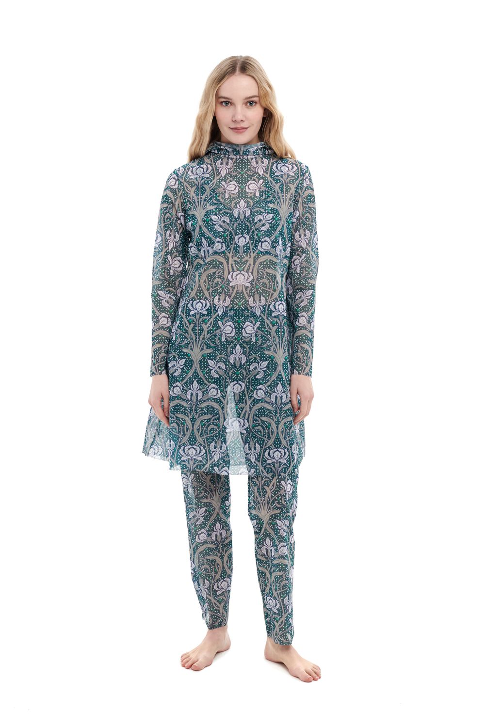 Burkini with hood &quot;Irises&quot;