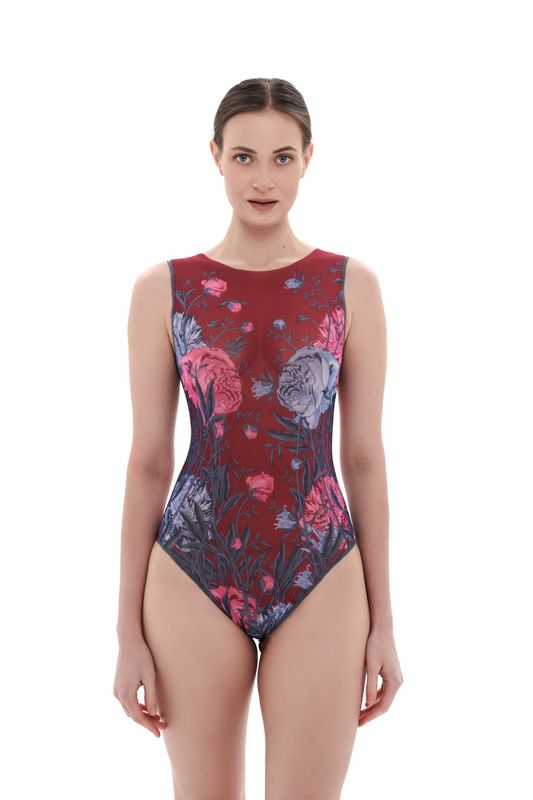 One-piece Sleeveless Swimsuit &quot;Peonies&quot;