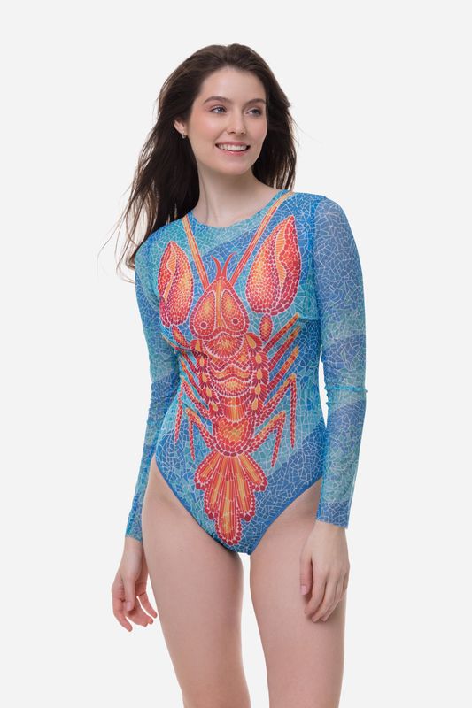 Closed Back One-piece Swimsuit with Sleeves "Lobster"